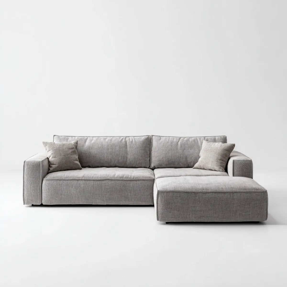 Sofa, Kanapa narożna z prawym szarym półwyspem 260 x 160 x 85 cm powłoka poliestrowa 3 miejsca