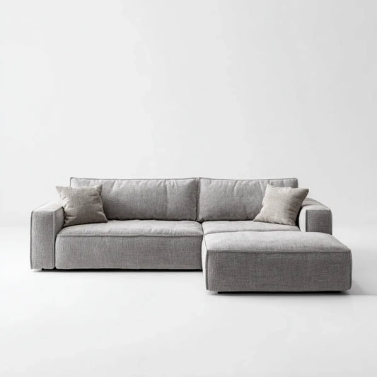 Sofa, Kanapa narożna z prawym szarym półwyspem 260 x 160 x 85 cm powłoka poliestrowa 3 miejsca