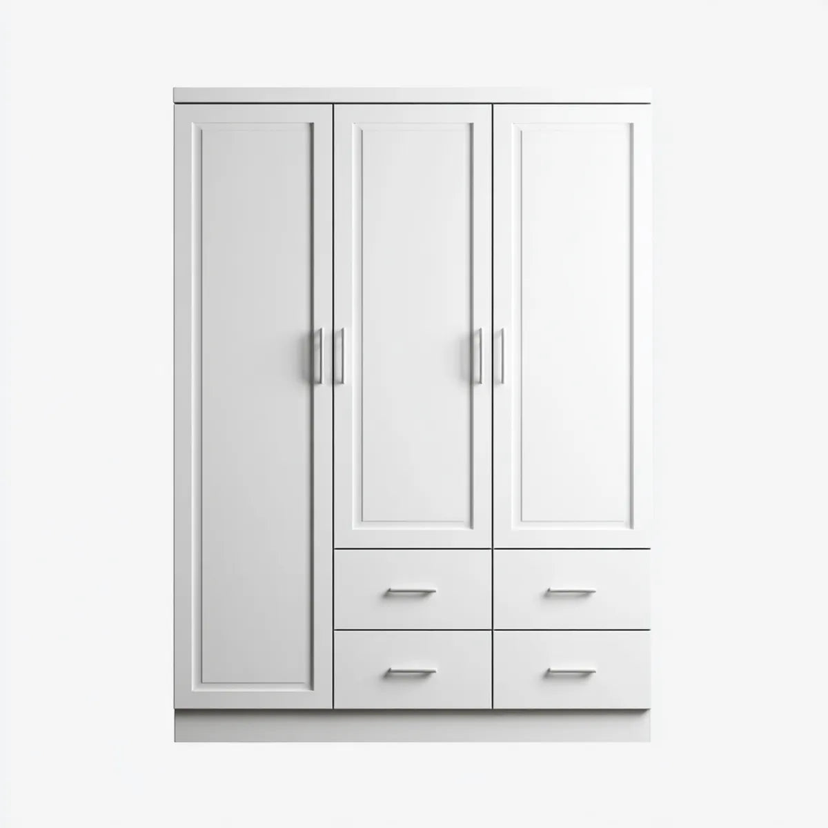 Szafa biała 120 x 52 x 190 cm od MDF z 3 drzwiami i 4 szufladami prostokątnymi