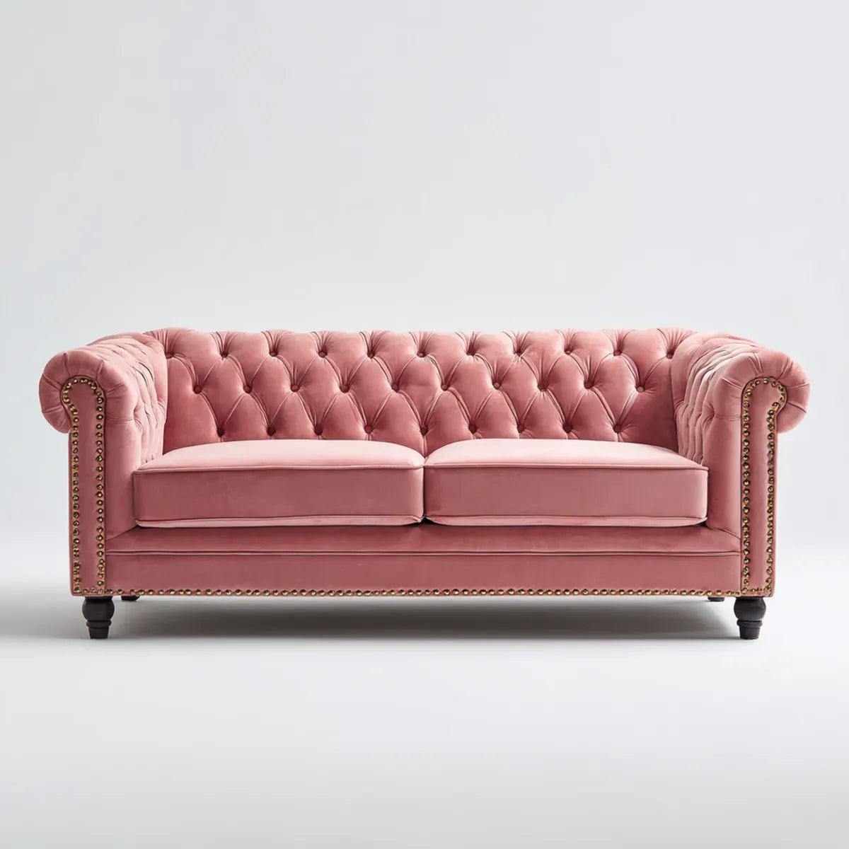 Sofa, Chesterfield sofa 2 różowe poliestrowe aksamitne fotele 168 x 88 x 78 cm