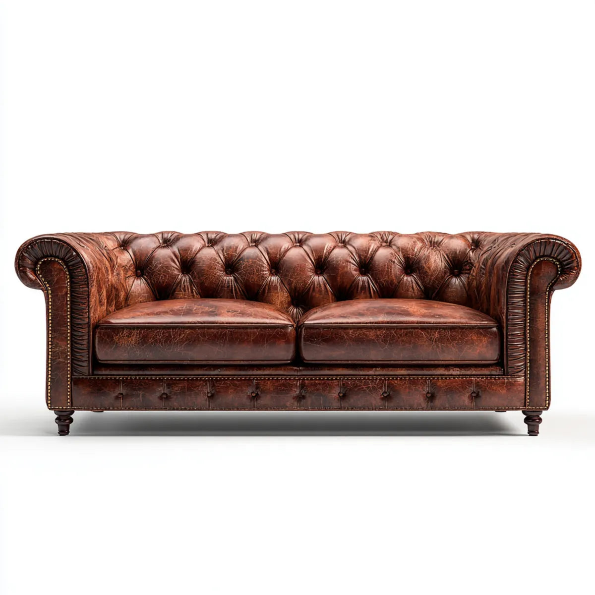 Sofa, Chesterfield sofa 3 brązowe siedzenia w skórze PU 200 x 90 x 75 cm z tyłu