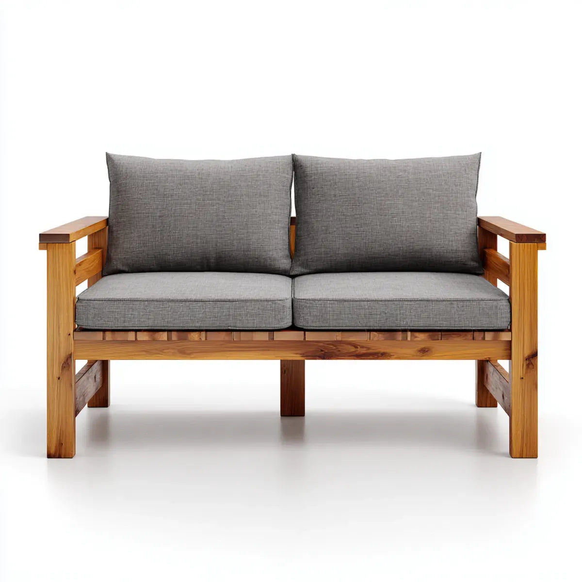 Sofa ogrodowa, 2-fotela taras szary 130 x 70 x 75 cm z litego drewna acacia z poliestrową poduszką prostokątna