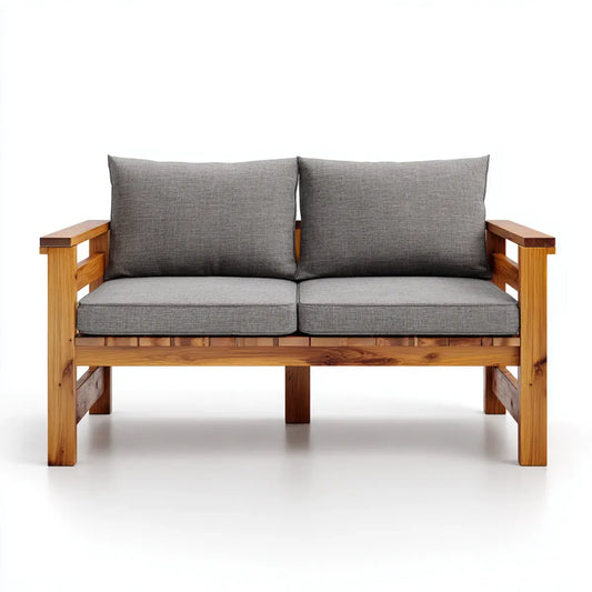 Sofa ogrodowa, 2-fotela taras szary 130 x 70 x 75 cm z litego drewna acacia z poliestrową poduszką prostokątna
