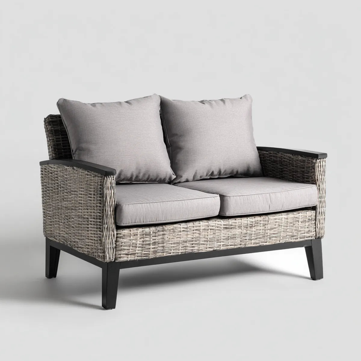Sofa ogrodowa, Taras sofa 2-osobowa szary 130 x 75 x 80 cm PE rattan aluminium prostokątne